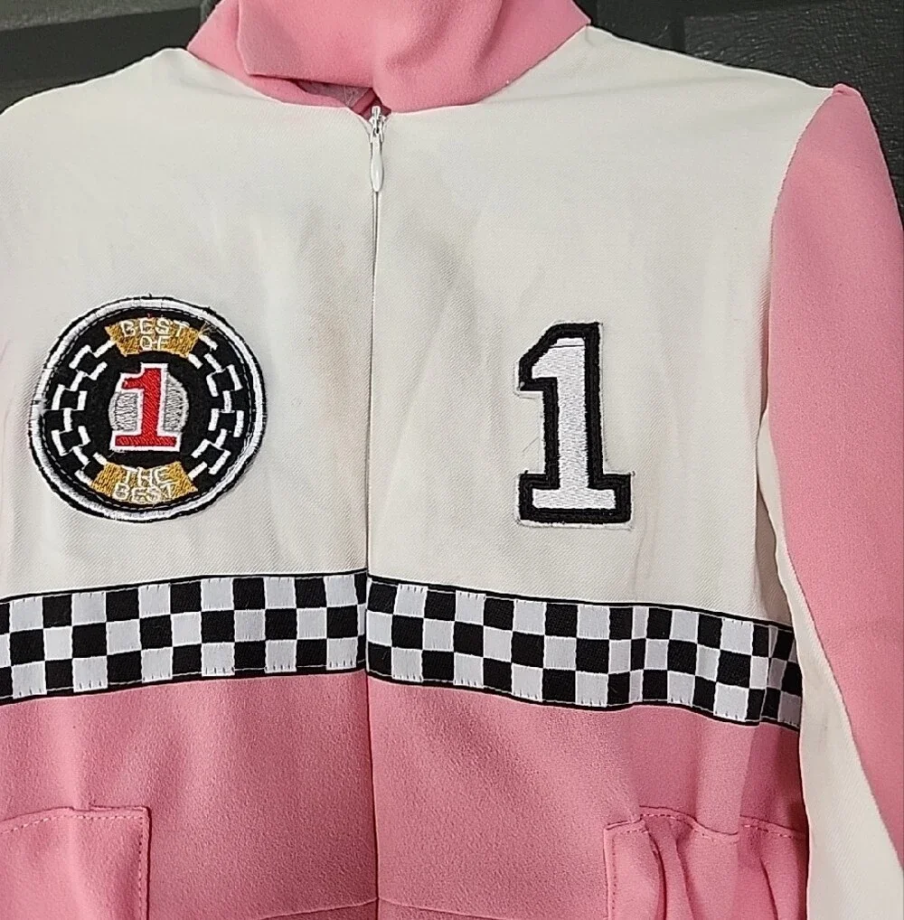 Girls 3T Racing One-Piece Jumpsuit in Pink and White Halloween